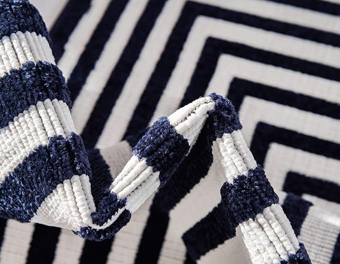 Unique Loom Sabrina Soto Outdoor Collection Geometric, Modern, Vibrant, Carved Area Rug (2' 0 x 6' 0 Runner, Navy Blue/ Ivory)