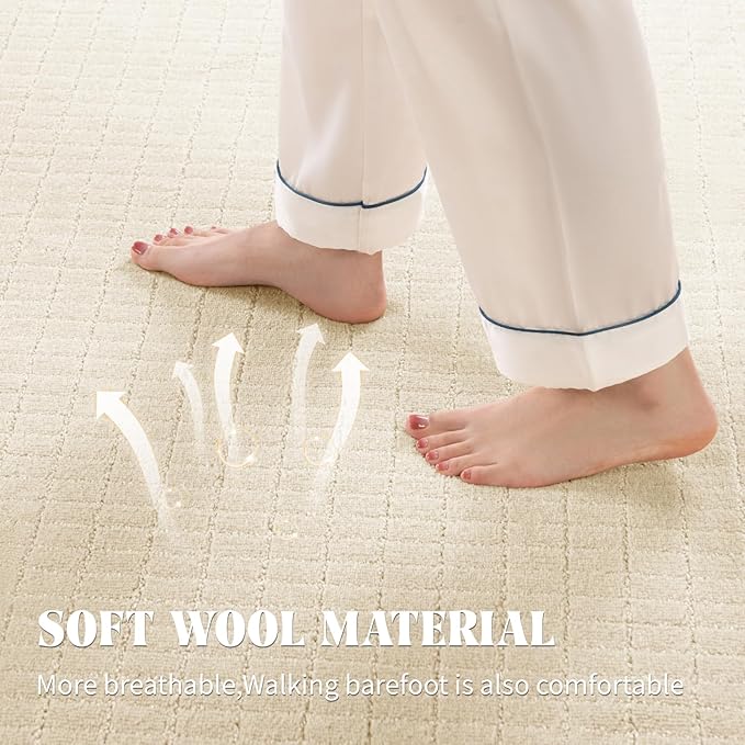 Shilucheng Wool Rug 4.7x7 Non-Slip, Blend 80% Wool and 20% Cotton Rugs for Living Room, Bedroom, Dinning Room, Soft Durable Cotton Backing Modern Area Rug (Beige/White)