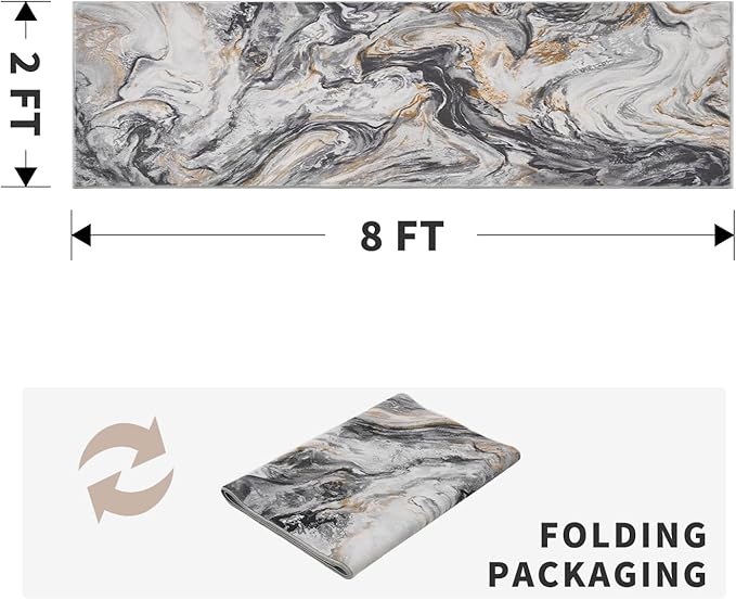 2x8 Runner Rug for Hallways Kitchen Modern Abstract Washable Runner Rug Soft Non Slip Marble Carpet Runner for Laundry Entryway Bedroom Bathroom
