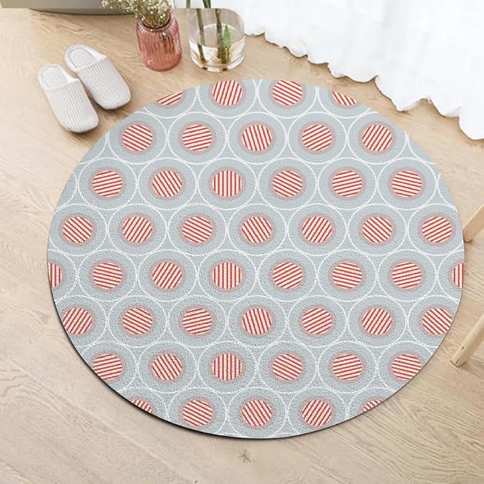 Circle Geometric Print Round Rug Vintage Blue Pink Area Rug Washable 8ft Circle Rugs for Living Room Bedroom Non Slip, Soft Indoor Floor Carpet for Kitchen Entryway Family Room