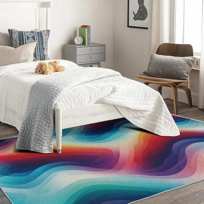 Rainbow Gradient Rug, 4x6 Rug, Modern Rugs for Living Room Bedroom, Abstract Large Area Rug, Washable Rug Non Slip Soft Indoor Carpet, Rainbow Gradient Home & Room Decor