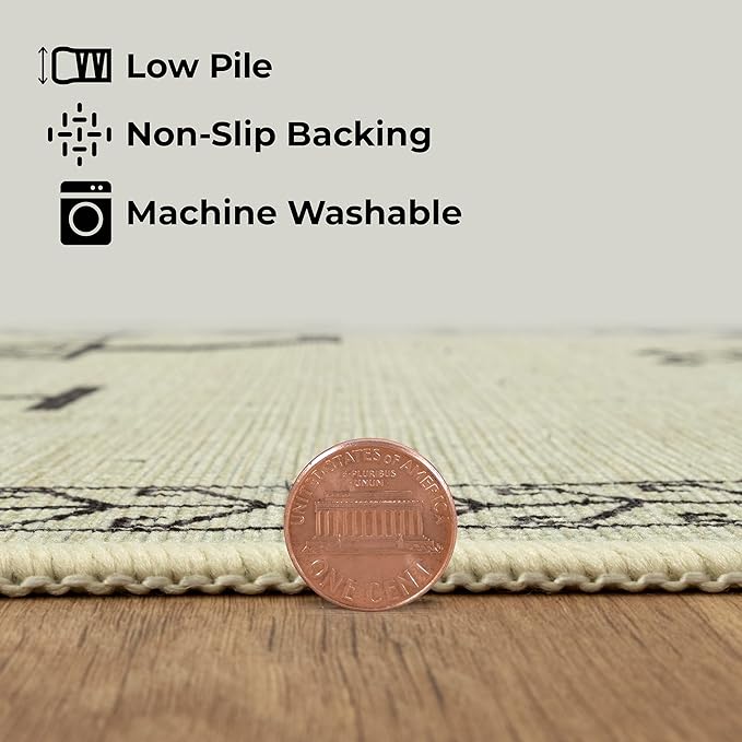 GLN Rugs Contemporary Collection - Machine Washable Area Rug, Contemporary Washable, Non Slip, Low Pile Chenille Rug, Living Room, Bedroom, Kitchen Rug (8' x 10' Cream/Anthracite)