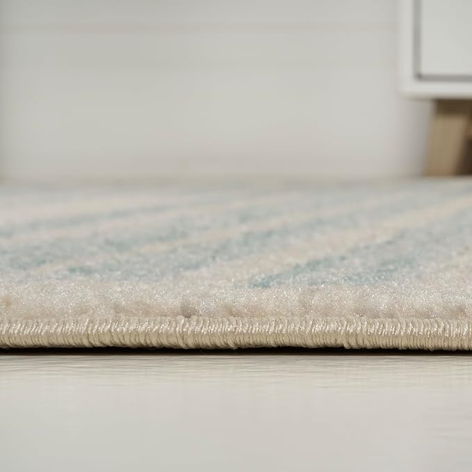 JONATHAN Y Khalil Modern Berber Stripe Cream/Turquoise Indoor Area Rug, 8x10, Contemporary, Bohemian, Easy-Cleaning for Living Room, Bedroom, Kitchen, Pet Friendly, Non-Shedding (MOH207B-8)