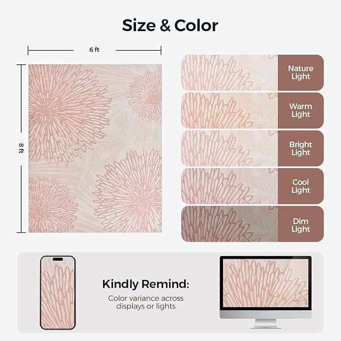 WITSHOCK Pink Rugs 6x8 for Bedroom Girls,Floral Modern Distress Print Pattern Carpet for Living Room Dining Room,Stain Resistant Anti Slip Backing Rugs for Kids Room Nursery Playroom,Light Pink