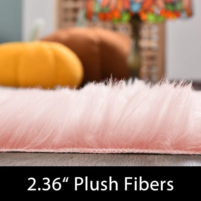 Latepis 3x5 Faux Fur Sheepskin Rug for Living Room, Fuzzy Rugs for Teen Girls Bedroom, Dorm, Luxury Room Decor, Pink Fur Rugs, Rectangle