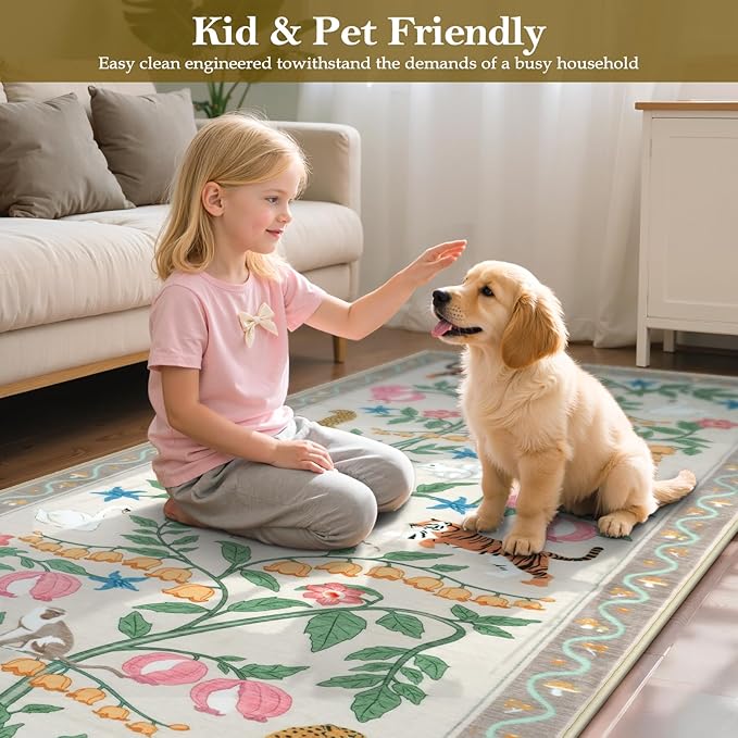 Collive 2x3 Rugs for Entryway, Small Washable Jungle Animal Door Mat Indoor Entrance Non Slip Kitchen Rug for Bathroom, Soft Ultra-Thin Throw Carpet for Bedroom Entry Home Decor, Beige