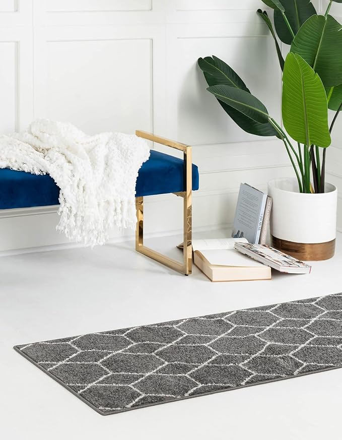 Unique Loom Trellis Frieze Collection Area Rug - Geometric (2' x 10' Runner, Dark Gray/ Ivory)