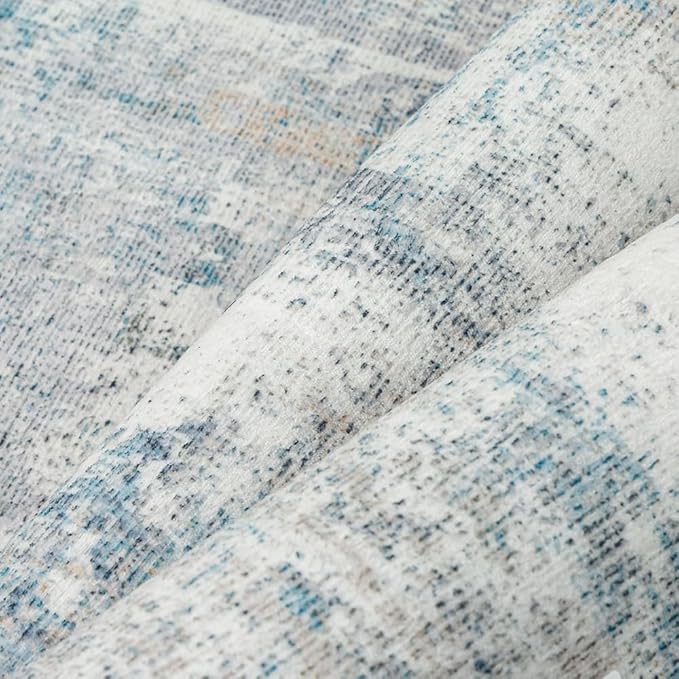 4x5 Washable Area Rug Blue Cream Abstract Entryway Office Throw Rug Neutral Modern Non Slip Soft Low Pile Lightweight Carpet for Kitchen Living Room Bedroom Entrance