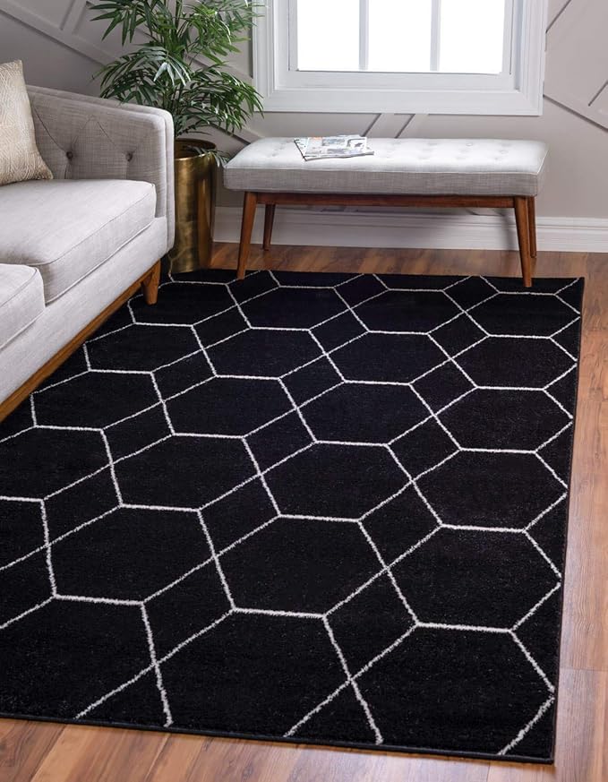 Unique Loom Trellis Frieze Collection Area Rug - Geometric (7' 1" x 10', Black/ Ivory)