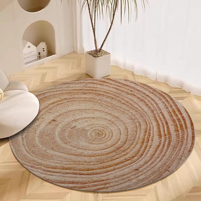 Tree Stump Growth Rings Washable Round Rugs Wood Color Texture Circle Rugs for Living Room Entryway Round Area Rug Soft Non Slip Nursery Carpet for Bedroom Dining Coffee Table 4ft