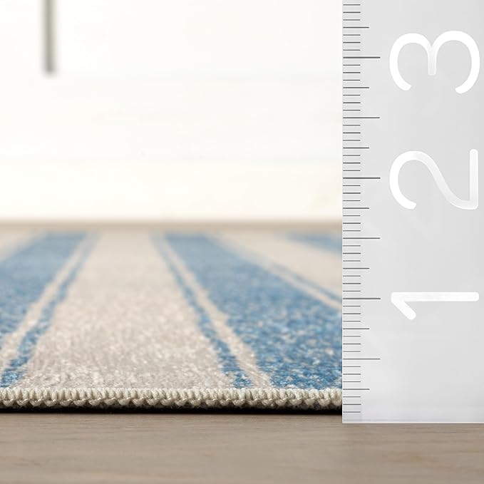 Dash & Albert Vion Blue Machine Washable Rug, 2 X 3 Feet, Blue/Grey Stripe Pattern
