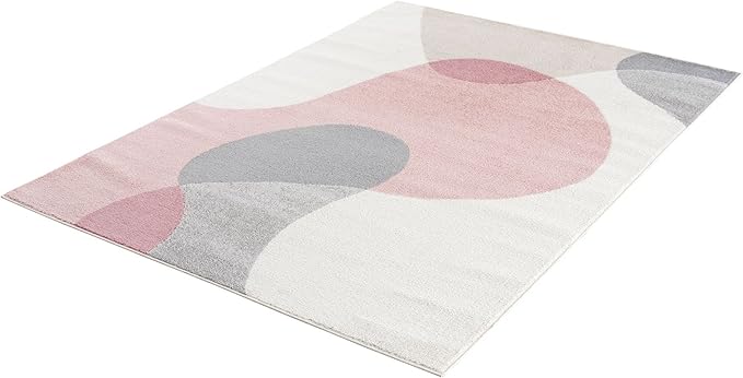 Abani Rugs Cream and Pink 6 ft. X 9 ft. Contemporary mid-Century Rug with Beige and Pink Geometric Circle. Minimalistic Design Rectangular Area Rug. Turkish Stain Resistant Area Rug.