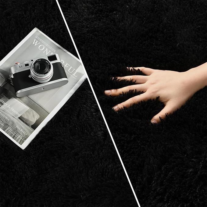 Large Shag Area Rugs 10 x 14, Tie-Dyed Plush Fuzzy Rug for Living Room, Ultra Soft Fluffy Furry Rugs for Bedroom, Anti-Skid Indoor Carpet Nursery Rugs for Kids Room Home Decor, Black