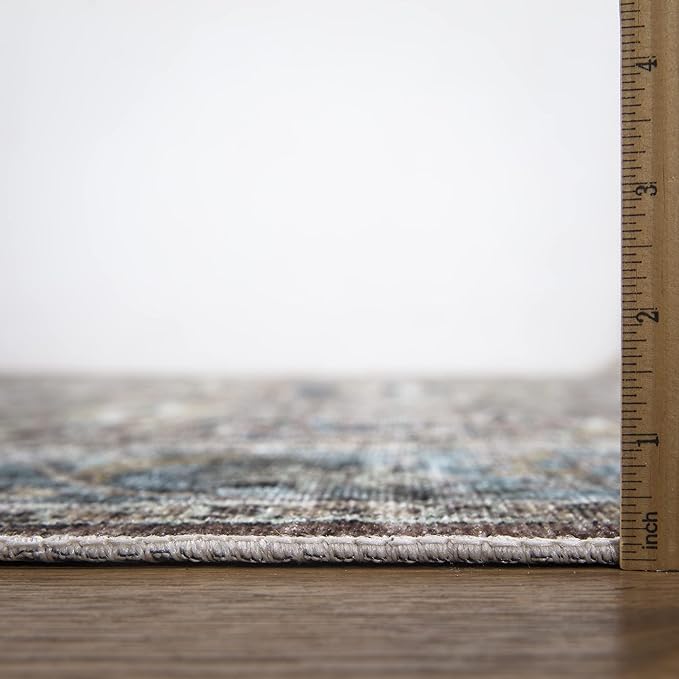 Bloom Rugs Washable Non-Slip 2x3 Rug - Blue/Red Brown Traditional Oriental Area Rug for Living Room, Bedroom, Dining Room, and Kitchen - Exact Size: 2' x 3'