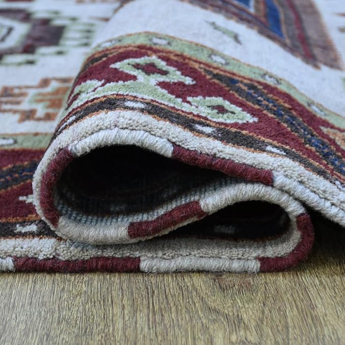 Hand Knotted Wool & Silk ECO-Friendly Oriental Area Rugs - 3'x5', Rectangle Shape, Cream Burgundy Color, Classic Oriental Traditional, Medium Pile Handmade Area Rugs (AF0102)