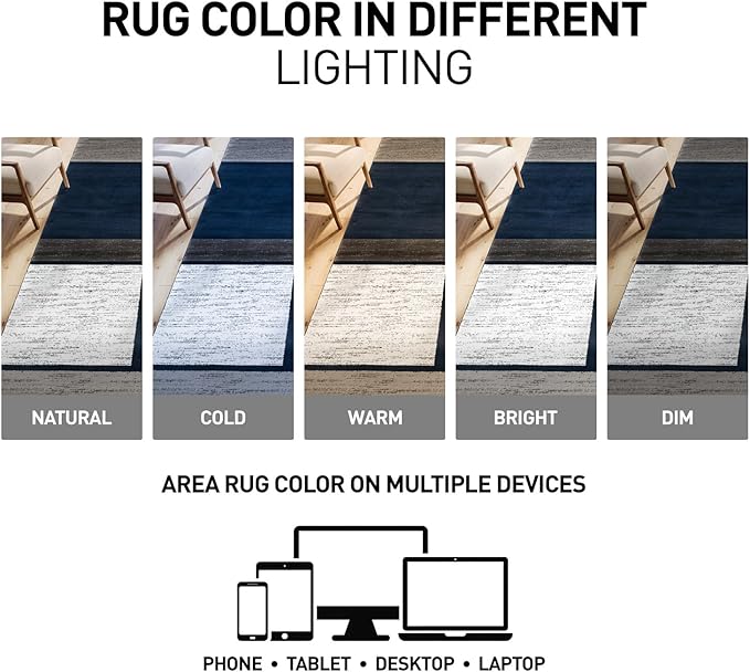 Rugshop Modern Geometric Boxes Navy Area Rug, Carpet with Jute Backing for Living Room, Large Bedroom, or Open Spaces, 9' x 12'