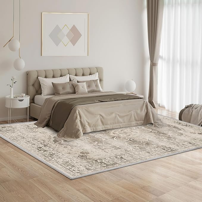 Washable Area Rugs for Living Room 4’x6’ Non Slip Low Pile Area Rugs for Bedroom Foldable Vintage Carpets