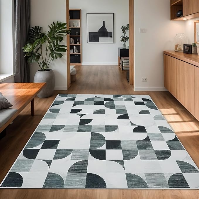 4X6 Rug Boho Washable, Modern Abstract Area Rugs for Bedroom Entryway Living Room Bedside Low-Pile, Small Throw Floor Carpet Non Slip Ultra-Thin Soft Indoor Gray