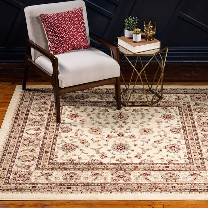 Unique Loom Voyage Collection Traditional Oriental Classic Intricate Design Area Rug (6' 0 x 6' 0 Square, Ivory/Gold)