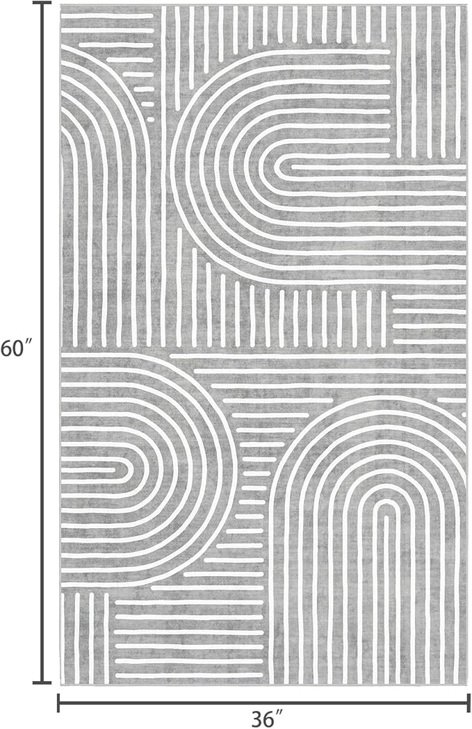 3x5 Washable Area Rug - Small Entryway Rug Non-Slip Grey Abstract Rainbow Kitchen Rugs Modern Boho Carpet Throw Rugs for Living Room Bedroom Bathroom Dorm Nursery Room Home Decor