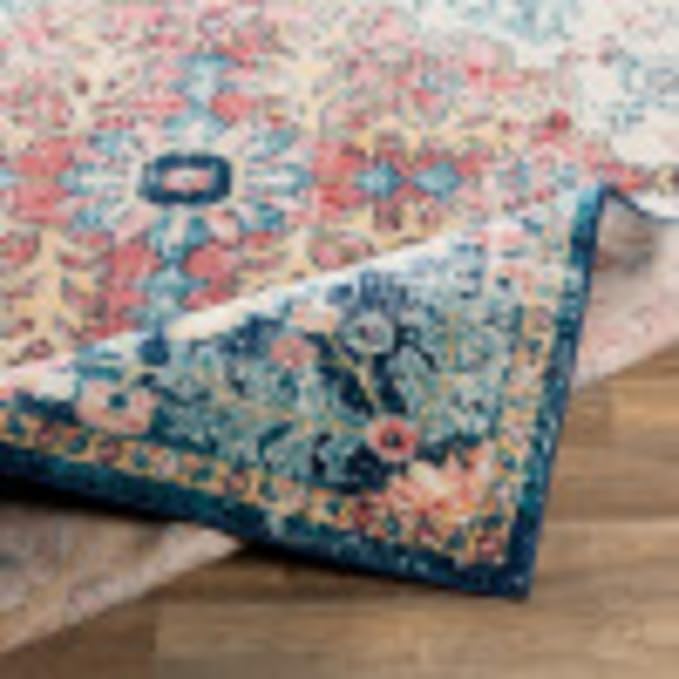 Livabliss Area Rugs - 3x7 Odelia Vintage Boho Aqua Burgandy Blue Runner Area Rug for Living Room Bedroom - Floral Medallion Stain Resistant Carpet for Kitchen, Nursery, Office (2'7" x 7'3", Runner)