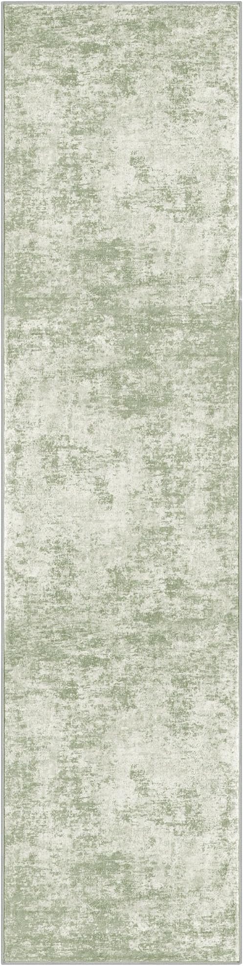 Modern Abstract Hallway Runner Rug, Sage Green Grey 2x8 Runner Rug, Washable Kitchen Runner Non-Slip Soft Thin Print Faux Wool Carpet for Entryway Bedroom Laundry Room Indoor