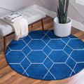 Unique Loom Trellis Frieze Collection Area Rug - Geometric (5' 1" Round, Navy Blue/ Ivory)