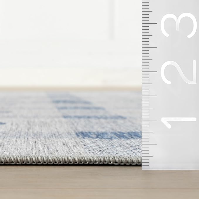 Dash & Albert Valen Plaid Blue Machine Washable Rug, 3 X 5 Feet, Blue/White Plaid Pattern