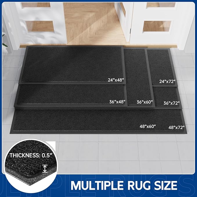 Sturdy Front Door Mat, 60" x 36" Heavy Duty Indoor Outdoor Doormat for Entryway, Fade Resistant, Waterproof Low Profile Entry Mat, Non Slip Welcome Mat for Outside Entrance, Patio, Home