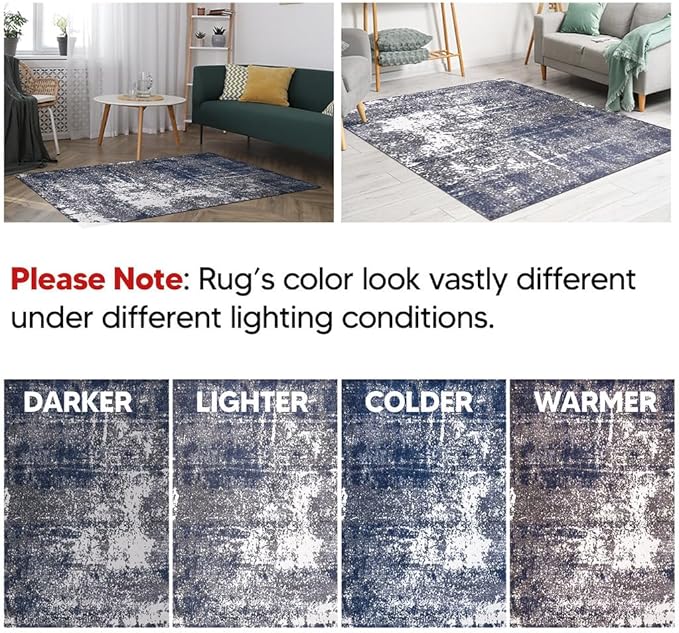 Keen Home Design Area Rugs - 4x6 Non-Shedding, Abstract Rugs for Kitchen, Living Room, Bedroom, Dining Room, Entryway - Size: 4' x 6', Navy/Grey/White