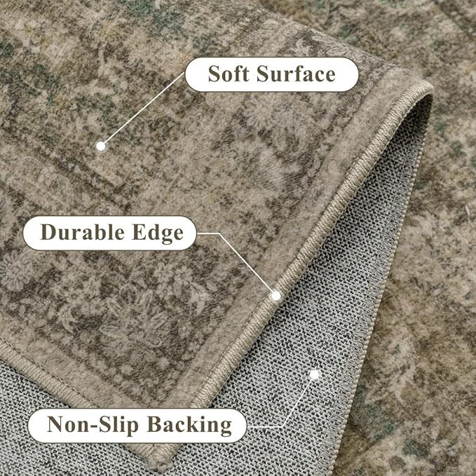 4x6 Brown Area Rug Washable Vintage Distressed Office Carpet Low Pile Entryway Non Slip Indoor Soft Retro Entrance Throw Accent Rug for Kitchen Bathroom Bedroom Dining Living Room