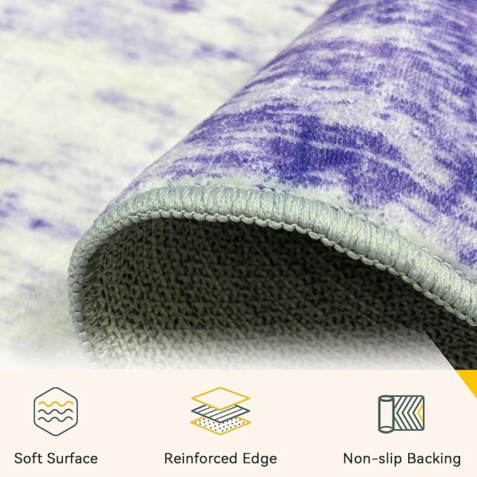 Washable Area Rugs 8ft Non-Slip Modern Abstract Soft for Living Room Entryway Bedroom Nursery, Print Pattern, Purple Gray Pink White