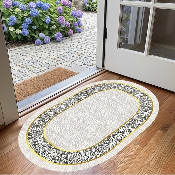 Off White Black Gold Indoor Rugs Modern Minimalist Abstract Geometric Pattern Home Office Area Rug 5x8 for Livingroom Bedroom Dining Room Soft Durable Non Skid Carpet Under Table Bordered Floor Mat