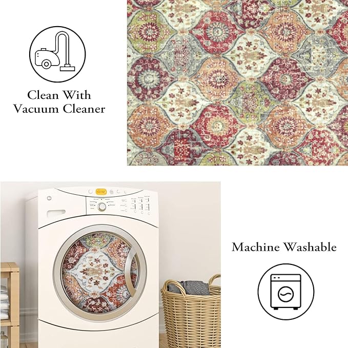 Lahome Moroccan Trellis Hallway Rug, 2x5 Washable Runner Rug Non Slip Kitchen Runners for Hallways, Ultra-Thin Vintage Carpet for Bedroom Bathroom Entryway, Orange/Terracotta