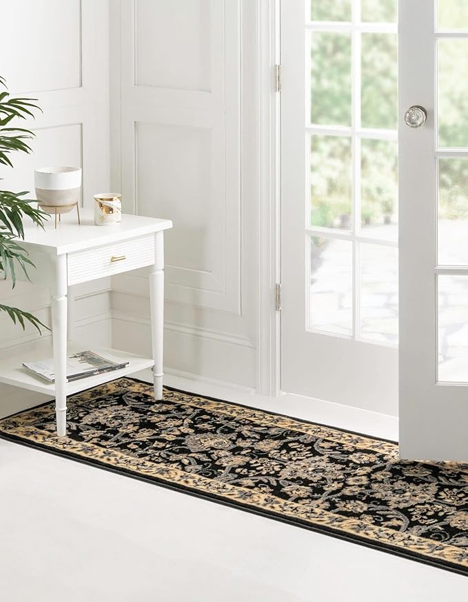 Unique Loom Sialk Hill Collection Area Rug - Washington (2' 11" x 16' 5" Runner Black/Gray)