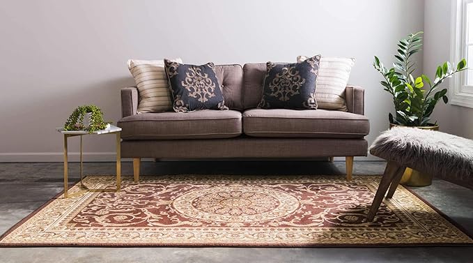 Unique Loom Versailles Collection Traditional Classic Medallion Floral Motif Area Rug (10' 0 x 13' 0 Rectangular, Brown/ Ivory)