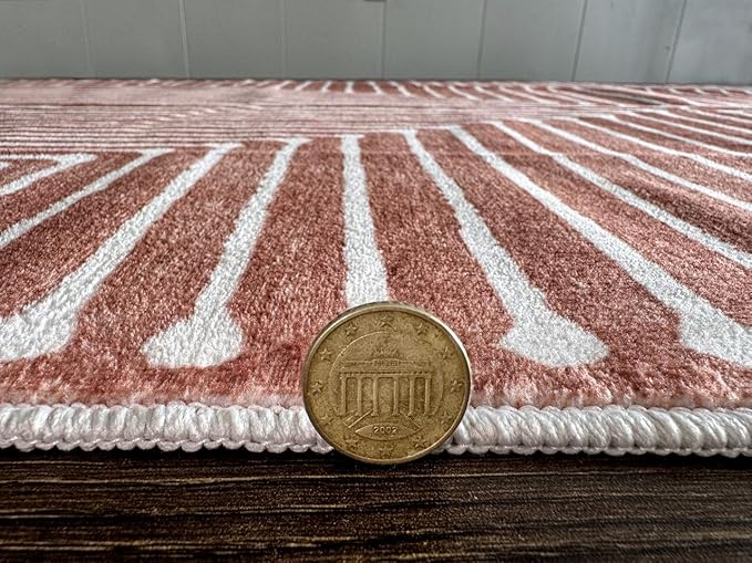 GLN Rugs Contemporary Collection - Machine Washable Area Rug, Contemporary Washable, Non Slip, Low Pile Chenille Rug, Living Room, Bedroom, Kitchen Rug (3' x 5' Beige Orange)