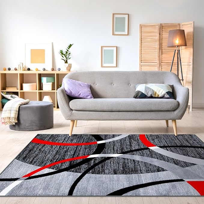 Persian-Rugs Luxe Weavers Victoria Collection 3895 Gray 8 ft x 11 ft Modern Abstract Geometric Stain Resistant Area Rug