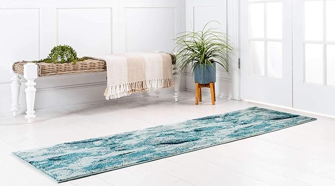 Unique Loom Positano Collection Coastal Modern Fish Light Blue Runner Rug (3' x 10')
