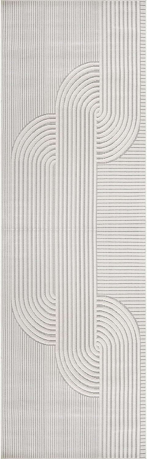 CAMILSON Modern Runner Rug 2x7 Luxury Swirl Curved Micro Loop Hallway Rugs Soft High-Low Pile Stain Resistant Easy to Clean Non-Shedding Durable Entryway Kitchen Indoor Area Carpet (White)