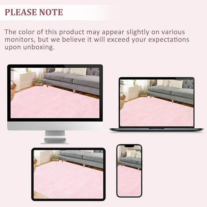 Living Room Area Rug 9x12 Machine Washable Rug Non-Slip Stain Resistant Modern Abstract Bedroom Rug Contemporary Throw Floor Carpet for Dining Room Solid Area Rug for Home Office, Pink