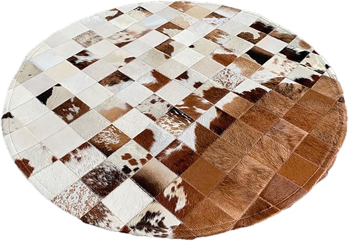 Handmade Pure Cowhide Round Leather Rug for Living Room Bedroom Rug (8X8)