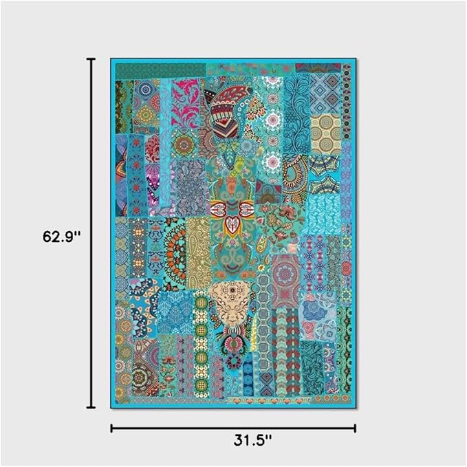 Vintage Boho Area Rugs Multicolor Ethnic Style Geometric Splicing Carpets Bedroom Living Room Kitchen Floor Mats Indoor Outdoor Non-Shedding Runner Rug Home Décor Carpet 2.6' X 5.2'