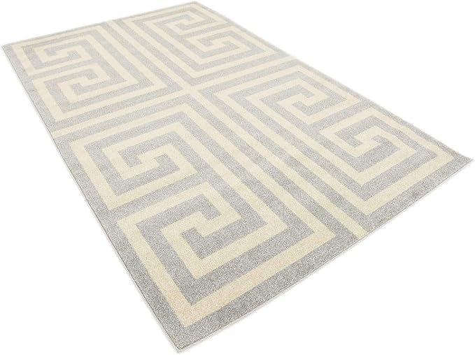 Unique Loom Athens Collection Classic Geometric Modern Border Design Area Rug (5' 0 x 8' 0 Rectangular, Gray/ Beige)