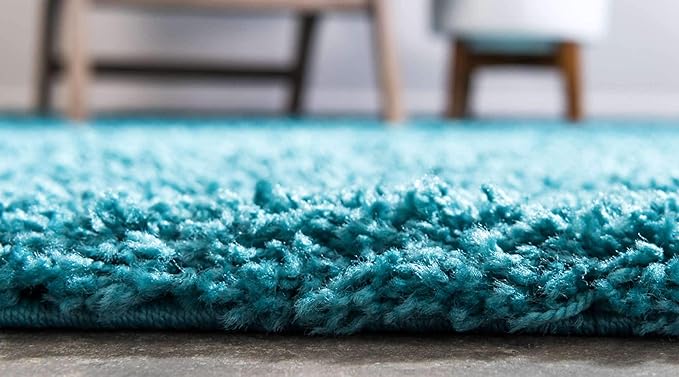 Unique Loom Solid Shag Collection Area Rug (2' 6" x 13' 1" Runner, Deep Aqua Blue)