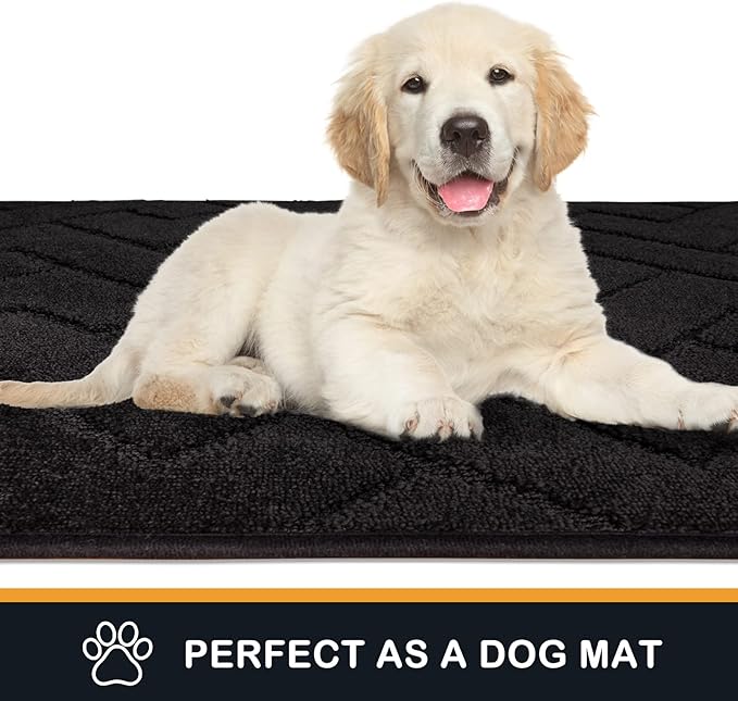 PURRUGS Dirt Trapping Door Mat 32" x 70", Non-Slip Machine Washable Entry Rug, Shoe Scraper, Dog Doormat, Super Absorbent Welcome Mat for Front & Back Door, Muddy Wet Shoes & Paws, Black