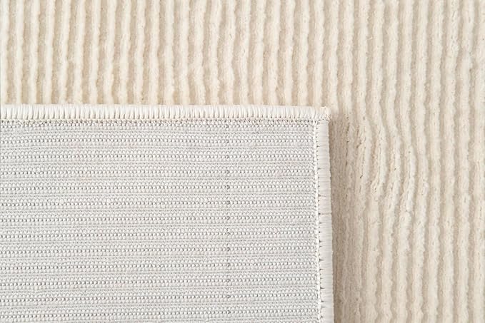 Revival Rugs Stripe 2'7"x4'11" Machine Washable Area Rug for Kitchen Bedroom - 100% Recycled Oeko-TEX Certified, Medium Pile, Beige, Cream