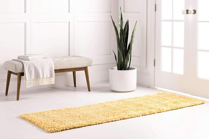 Unique Loom Davos Shag Collection Area Rug - Solid (2' 7" x 10' Runner, Sun Yellow)