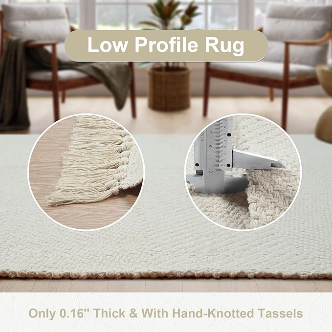 Collive Long Hallway Runner Rug 2.6' x 7', Washable Runners Indoor Entryway Rug, White/Beige Braided Woven Kitchen Carpet Low Profile Front Door Mats for Laundry Room Bedroom Doorway