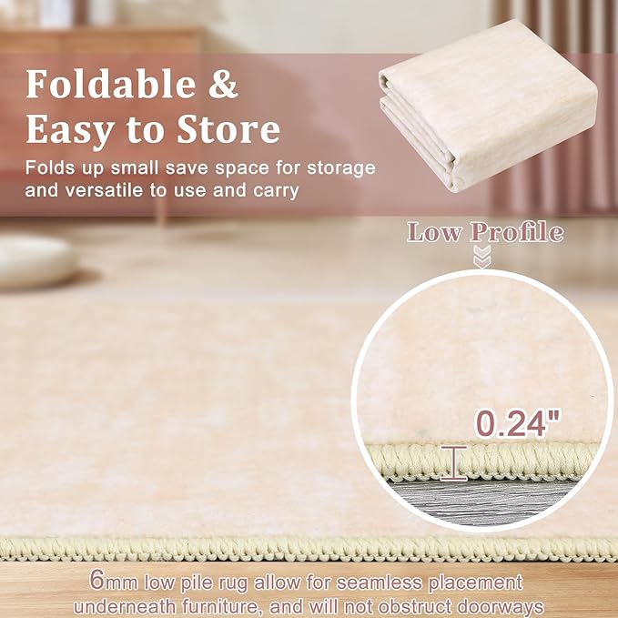 RUGSREAL 3x5 Washable Bedroom Rug Indoor Solid Color Rug Non-Slip Dining Room Throw Carpet Modern Contemporary Area Rug for Living Room Bedroom Kitchen Nursery, 3' x 5' Ivory Beige